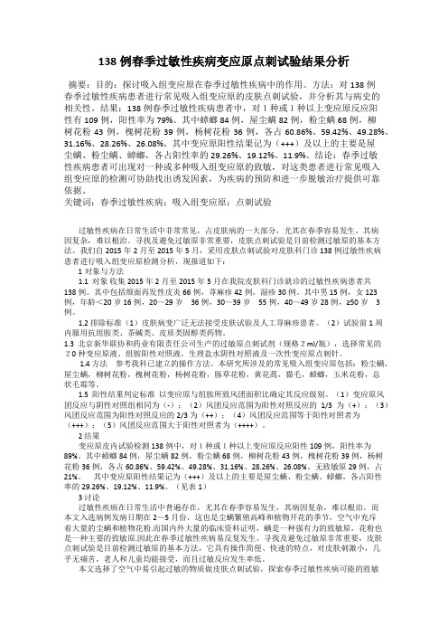 138例春季过敏性疾病变应原点刺试验结果分析