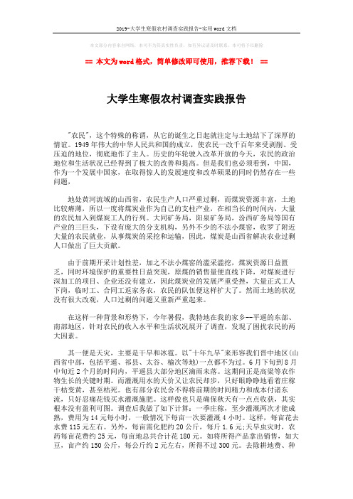 2019-大学生寒假农村调查实践报告-实用word文档 (2页)