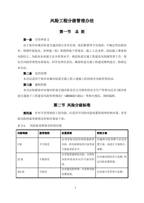 徐州市城市轨道交通有限责任公司风险工程分级管理办法