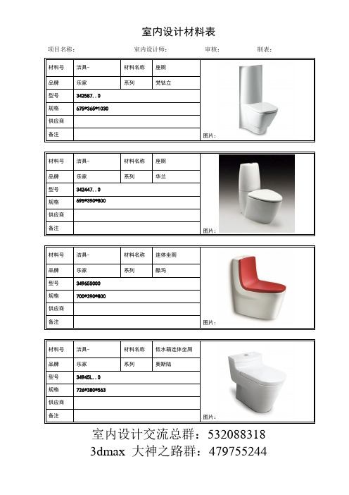 《常用洁具材料表》汇总