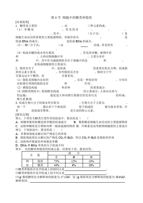 高一生物细胞中的糖类和脂质测试