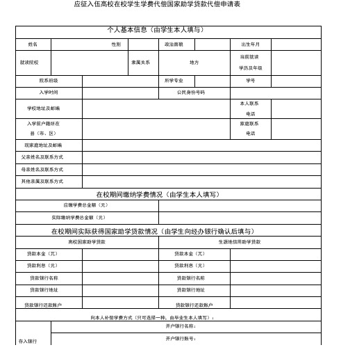 大学生征兵入伍学费补偿表