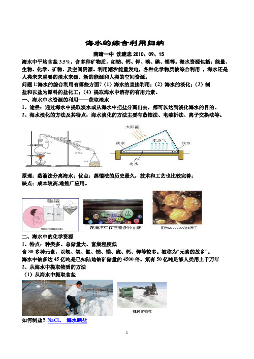 海水的综合利用归纳