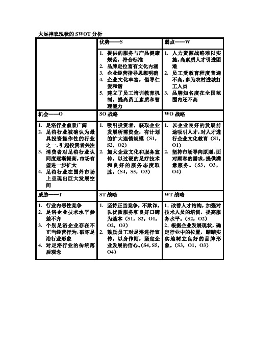 大足神农SWOT分析表
