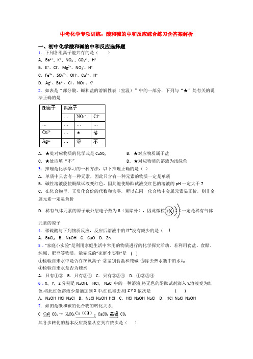 中考化学专项训练：酸和碱的中和反应综合练习含答案解析(1)