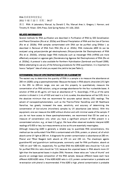 RNA的质量和纯度鉴定
