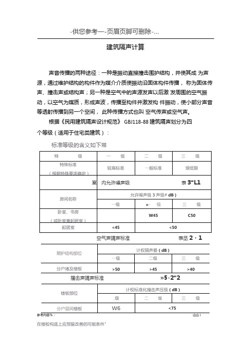 建筑隔声量计算参考提供