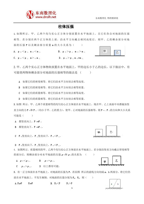 徐汇物理补习班  柱体压强和压强实验