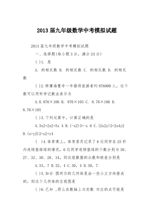 2013届九年级数学中考模拟试题