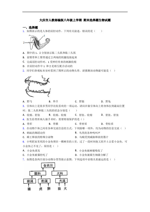 大庆市人教部编版八年级上学期 期末选择题生物试题