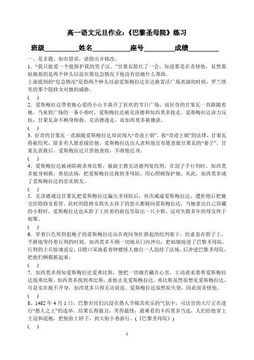 《巴黎圣母院》练习