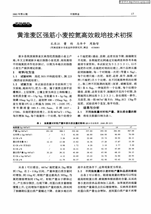 黄淮麦区强筋小麦控氮高效栽培技术初探