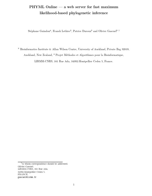 PHYML Online — a web server for fast maximum likelihood-based phylogenetic inference