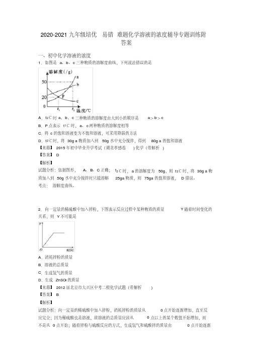 2020-2021九年级培优易错难题化学溶液的浓度辅导专题训练附答案