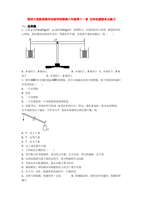 深圳大浪街道锦华实验学校物理八年级第十一章 功和机械能单元练习