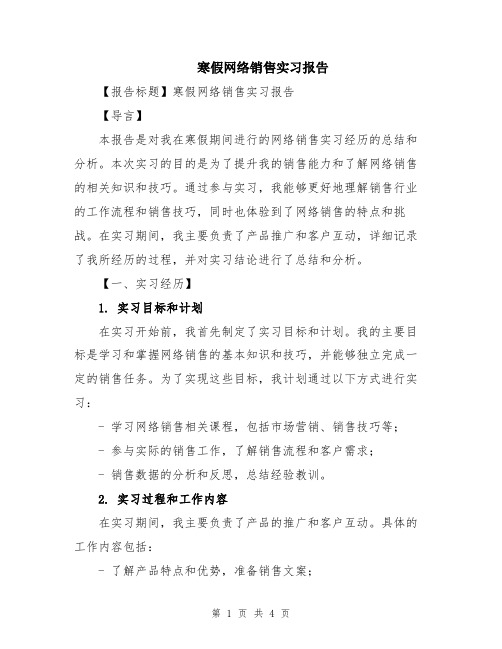 寒假网络销售实习报告