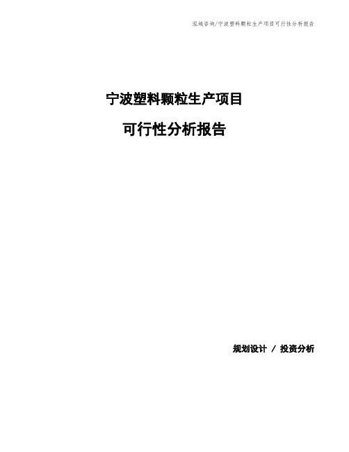 宁波塑料颗粒生产项目可行性分析报告