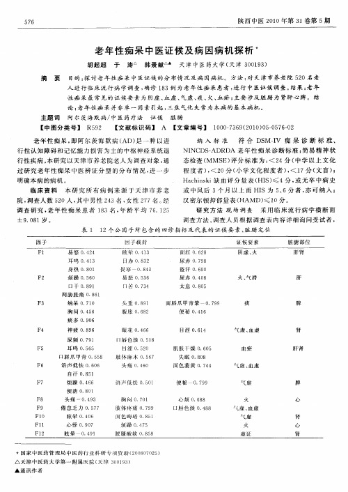 老年性痴呆中医证候及病因病机探析