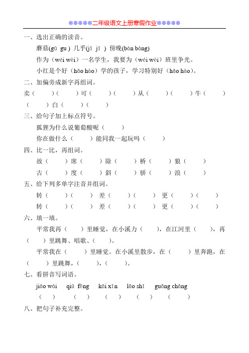 二年级语文上册寒假作业55