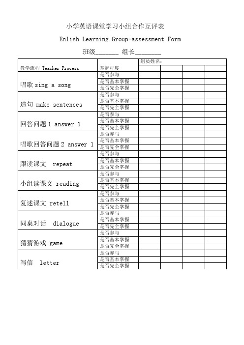 小学英语小组合作评价表