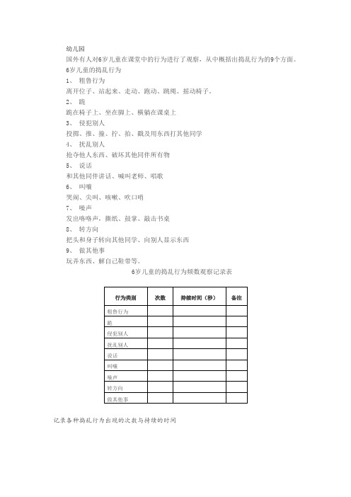 观察表：6岁儿童捣乱行为观察记录表