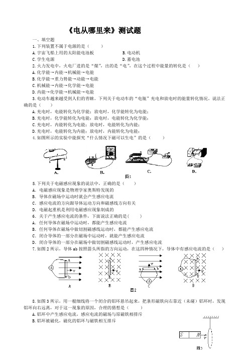 《电从哪里来》测试题