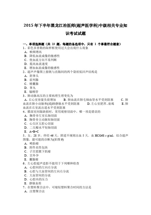 2015年下半年黑龙江治医师(超声医学科)中级相关专业知识考试试题