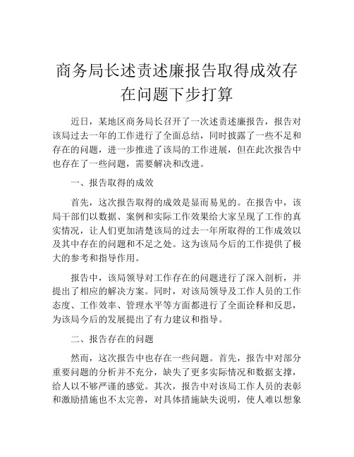 商务局长述责述廉报告取得成效存在问题下步打算