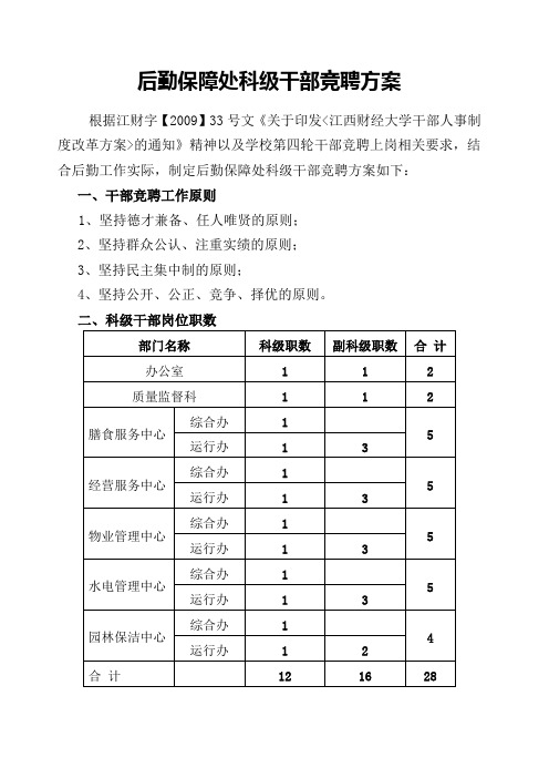 后勤保障处科级干部竞聘方案