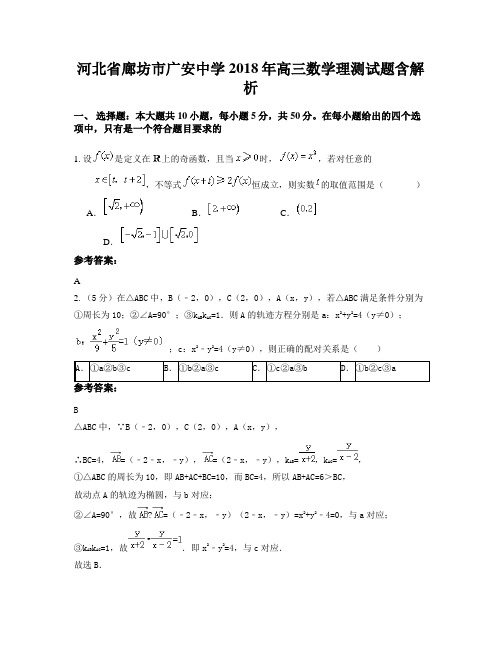 河北省廊坊市广安中学2018年高三数学理测试题含解析