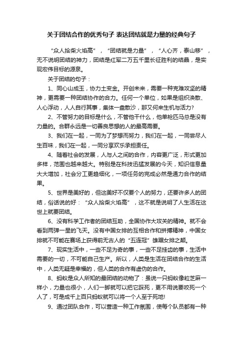 关于团结合作的优秀句子表达团结就是力量的经典句子