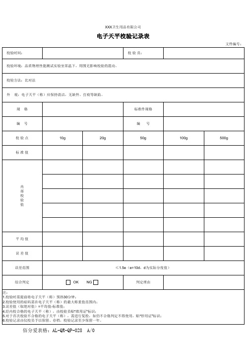 电子天平校验记录表