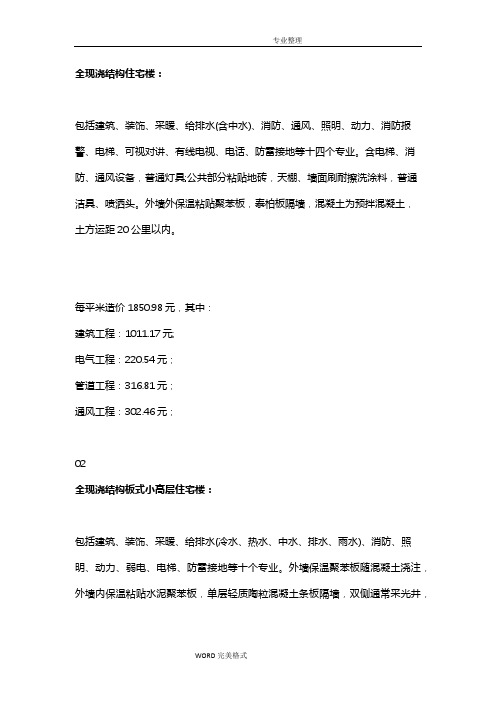 工程造价平米汇总表,各种指标一网打尽