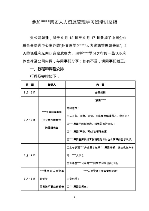 企业人力资源管理学习班培训总结