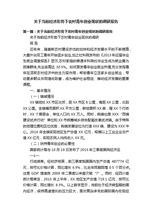 关于当前经济形势下农村青年创业现状的调研报告