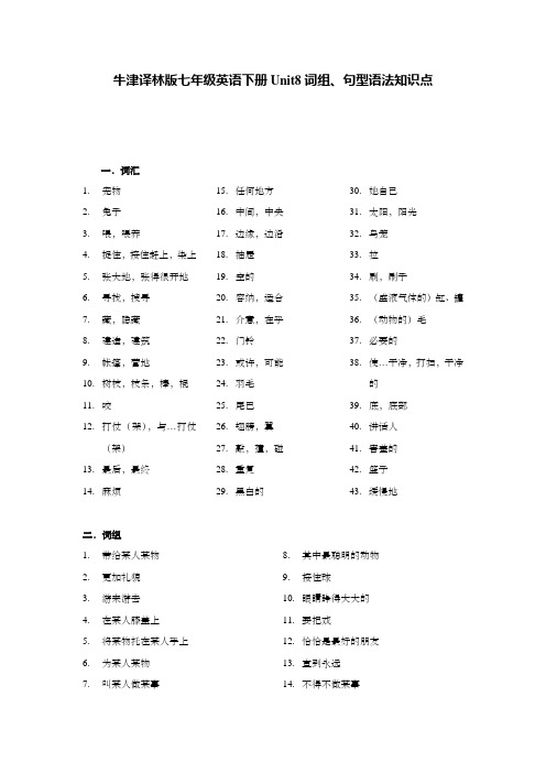 牛津译林版七年级英语下册Unit8词组、句型语法知识点