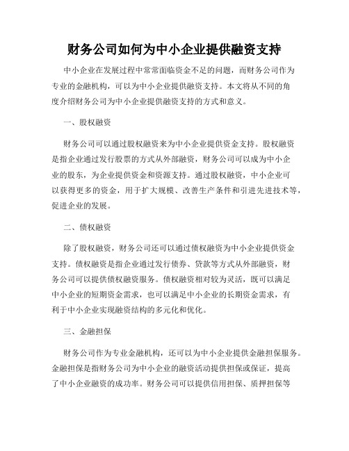 财务公司如何为中小企业提供融资支持