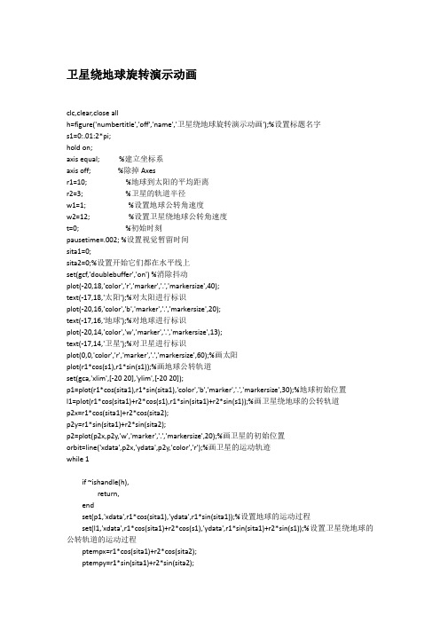 卫星绕地球旋转演示动画MATLAB程序