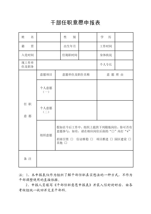 干部任职意愿申报表