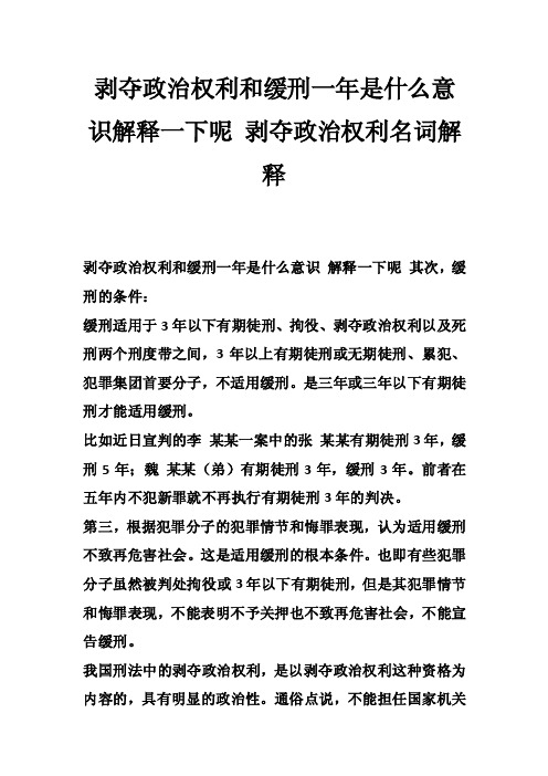 剥夺政治权利和缓刑一年是什么意识解释一下呢剥夺政治权利名词解释