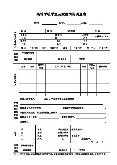 学生家庭经济困难证明空白表格