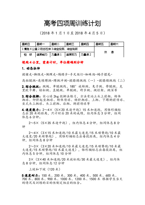 高考四项1月至4月训练计划