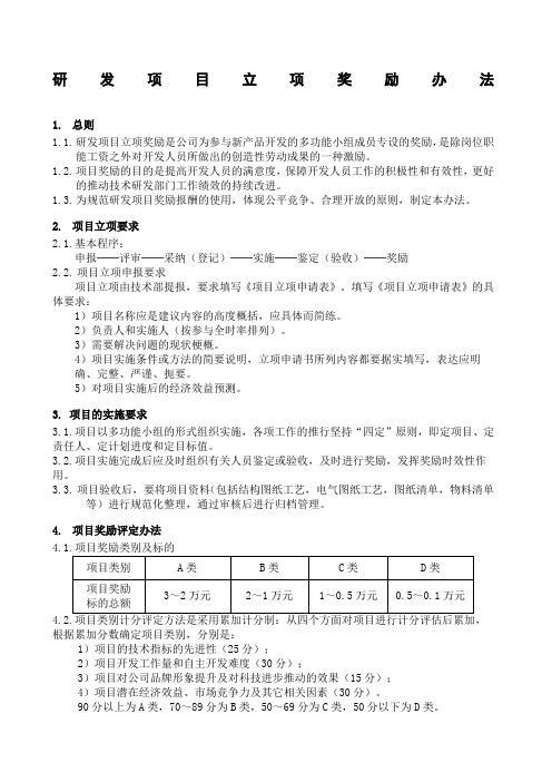 公司研发项目立项奖励办法