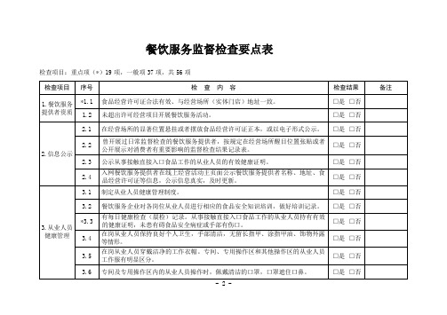 餐饮服务监督检查要点表