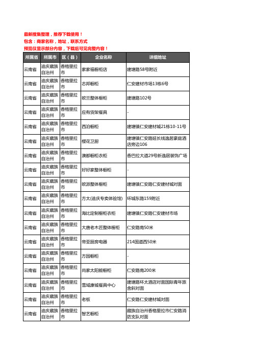 新版云南省迪庆藏族自治州香格里拉市厨卫电器企业公司商家户名录单联系方式地址大全23家