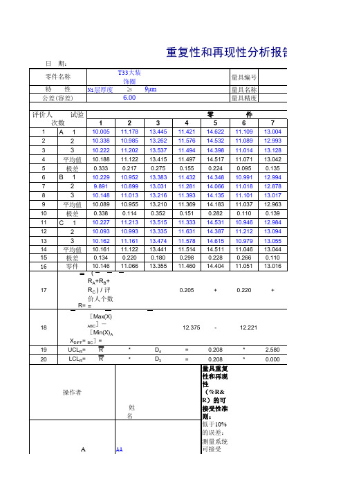 测量系统重复性和再现性分析报告