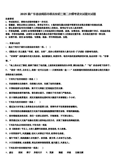 2025届广东省徐闻县市级名校初三第二次模考语文试题文试题含解析