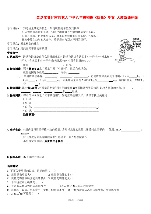 八年级物理《质量》学案人教新课标版