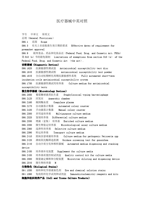 医疗器械名称中英对照