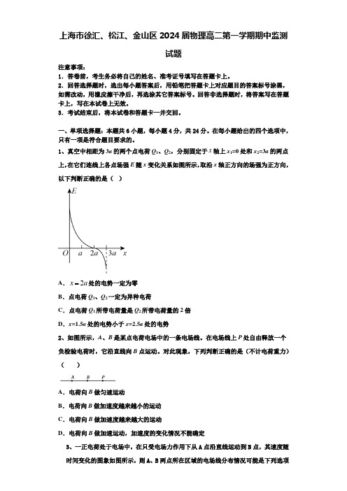 上海市徐汇、松江、金山区2024届物理高二第一学期期中监测试题含解析